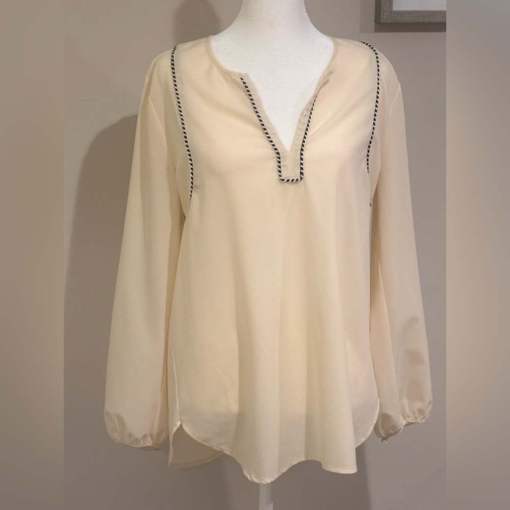 J. Crew Cream Blouse with Black Trim